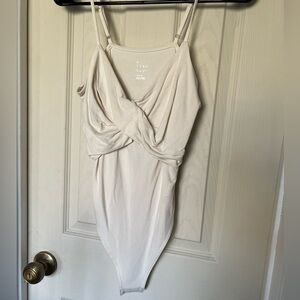 A New Day Cream Draped Bodysuit Top